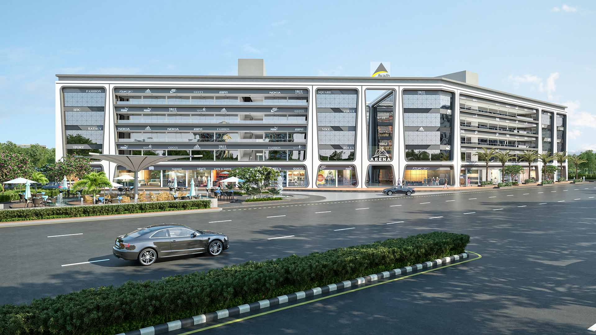 Avadh Arena commercial elevation Avadh Arena retail shops Surat