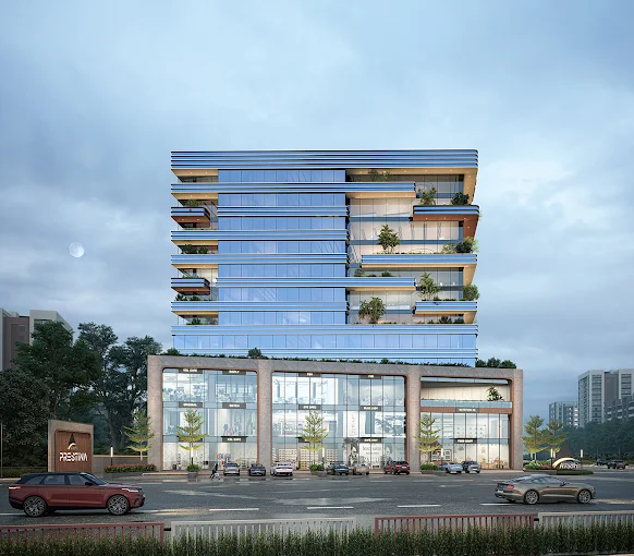 Avadh Prestina commercial project modern elevation Surat