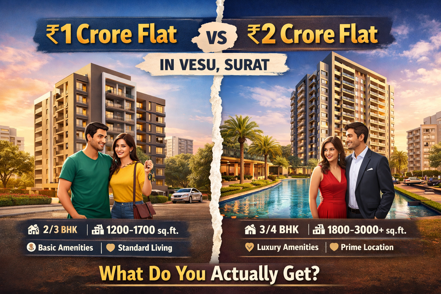 ₹1 Crore vs ₹2 Crore Flat in Vesu Surat