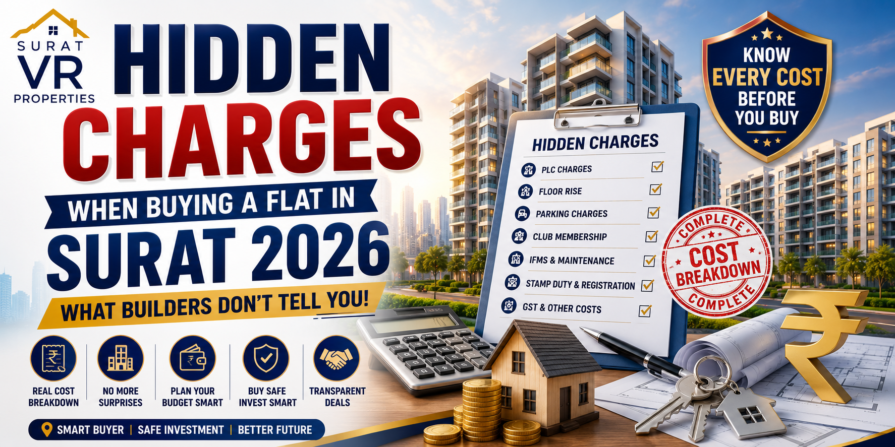 Hidden charges buying flat Surat 2026 complete cost breakdown
