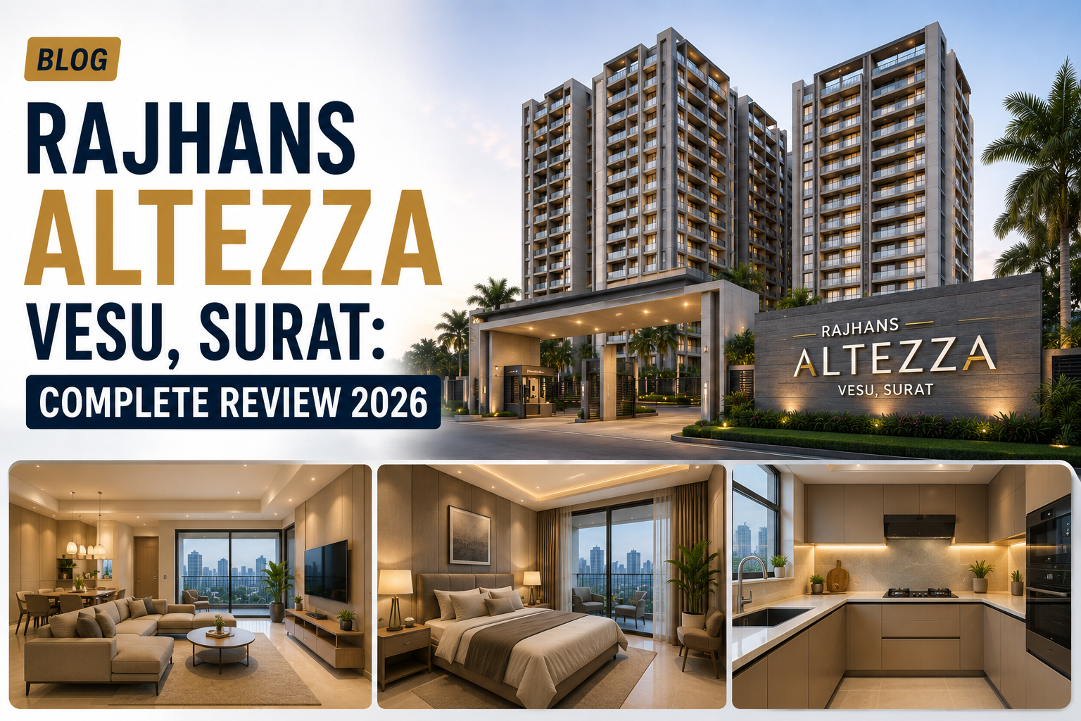 Rajhans Altezza tower exterior view Vesu Surat 2026