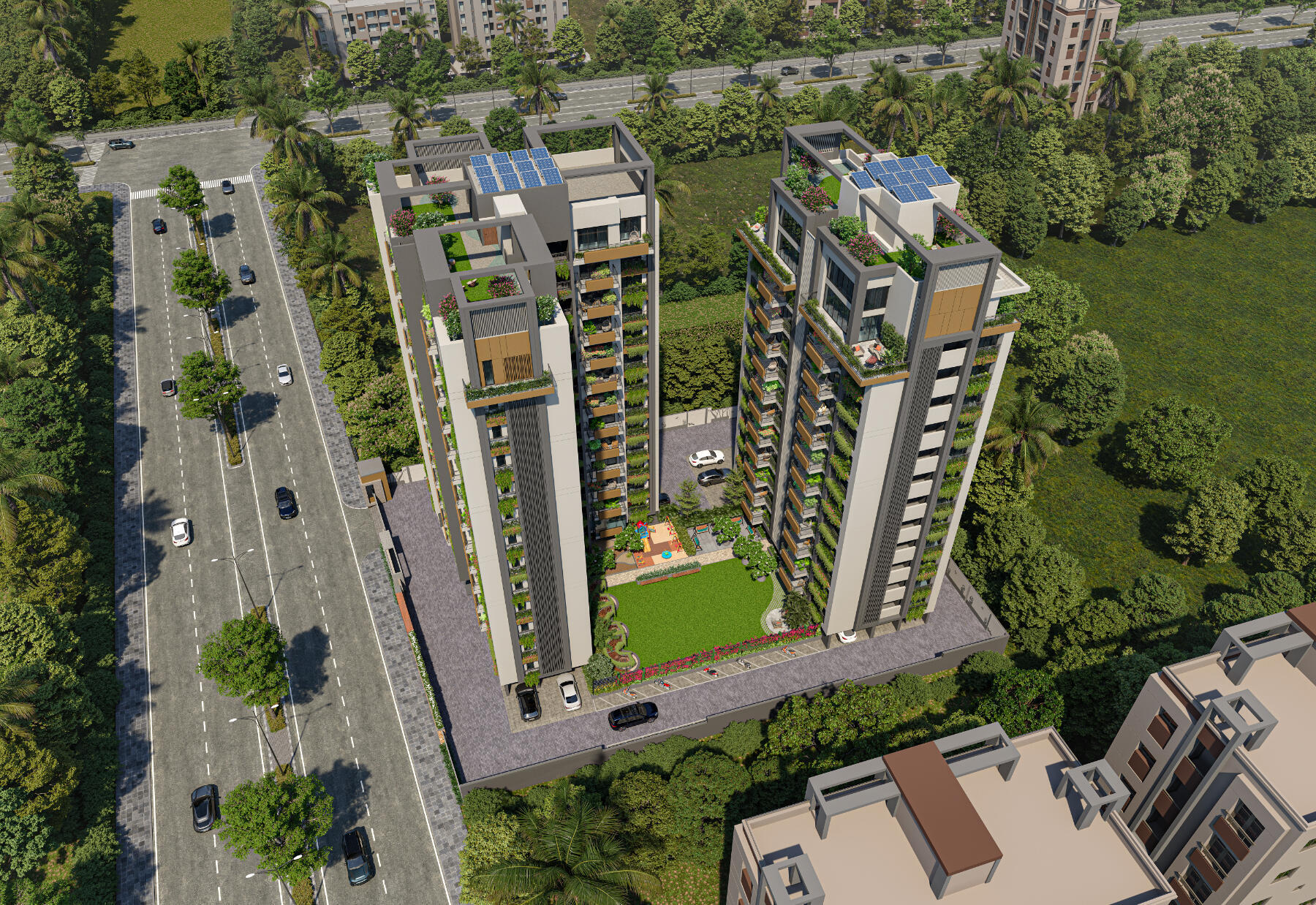 # Shaligram Vanam PAL Surat – Sustainable Luxury Living Amidst Nature ## Shaligram Vanam Overview Shaligram Vanam is an exclusive low-density residential development located in the rapidly growing neighborhood of PAL, Surat. Developed by Shaligram Group, a trusted real estate brand with over three decades of experience, this thoughtfully designed project combines luxury, sustainability, technology, and wellness into one unique living experience. Unlike conventional residential projects, Shaligram Vanam has been conceptualized around the idea of nature-centric urban living. With only 62 residences spread across two elegant towers, the project creates a private and peaceful environment where residents enjoy superior ventilation, abundant natural light, and enhanced privacy. Spread across approximately 0.72 acres with an impressive 73% open space, Shaligram Vanam offers spacious 3 BHK and 4 BHK luxury apartments designed for modern families seeking a healthier and greener lifestyle. Expected possession is scheduled for March 2031. --- ## Why Shaligram Vanam Stands Apart 🌿 Only 62 Exclusive Residences 🌿 Premium Low-Density Development 🌿 Massive 85-Foot Gap Between Towers 🌿 Oxygen-Generating Planter Beds Integrated into Windows 🌿 Green Vertical Garden Walls Across Common Areas 🌿 Dedicated EV Charging Point in Every Apartment 🌿 Solar Panel Ready Structural Design 🌿 QR-Based Smart Home Documentation System 🌿 Future-Ready Sustainable Infrastructure 🌿 73% Open Space Development 🌿 Smart Security Systems 🌿 Wellness-Focused Community Design 🌿 Superior Air Circulation Planning 🌿 Environmentally Responsible Architecture 🌿 Excellent Long-Term Investment Potential --- ## Configuration Details ### 3 BHK Luxury Apartments * Carpet Area: Up to 1,409 Sq.Ft. * Multiple Layout Options Available ### 4 BHK Premium Apartments * Carpet Area: Up to 2,331 Sq.Ft. * Spacious Family-Oriented Layouts Price: Available On Request --- ## Nature-First Architecture Shaligram Vanam has been designed around biophilic architecture principles, bringing residents closer to nature while maintaining modern comforts. Every apartment benefits from: 🌳 Large window openings 🌳 Cross ventilation 🌳 Natural daylight penetration 🌳 Green planter boxes integrated into windows 🌳 Vertical green walls throughout the community 🌳 Landscaped outdoor zones 🌳 Open recreational spaces 🌳 Fresh-air circulation corridors The result is a healthier living environment that improves air quality while reducing heat absorption and enhancing everyday comfort. --- ## Exclusive Lifestyle Amenities Residents enjoy a wide range of thoughtfully curated amenities designed to support active, social, and wellness-oriented lifestyles. ### Wellness & Recreation 🧘 Yoga & Meditation Zone 💪 Aerobics Studio 🌿 Terrace Garden 🌳 Landscape Garden 🌼 Green Wall Vertical Gardens 🌞 Outdoor Relaxation Spaces ### Family-Friendly Amenities 👶 Children's Play Area 🎠 Tot Lot 🏡 Private Balcony Gardens 👴 Senior Citizen Sit-Out Area 🎉 Outdoor Event Spaces ### Community Spaces ☕ Residents Lounge 🎯 Indoor Games Area 🏢 Elegant Entrance Lobby 🌿 Community Gathering Areas --- ## Future-Ready Sustainable Features One of the most innovative aspects of Shaligram Vanam is its focus on future sustainability. ### Electric Vehicle Ready ⚡ Dedicated 15 Amp EV Charging Point for Every Flat ⚡ Future-ready electric mobility infrastructure ⚡ Convenient home charging solutions ### Solar Energy Prepared ☀ Structural provisions for apartment-specific solar panel installations ☀ Lower future electricity costs ☀ Sustainable energy utilization ### Rainwater Harvesting 💧 Water conservation systems 💧 Groundwater recharge support 💧 Sustainable resource management ### Sewage Treatment Plant ♻ Eco-friendly wastewater treatment ♻ Environmental sustainability ♻ Responsible water reuse management ### Waste Management Systems ♻ Organized waste segregation ♻ Cleaner living environment ♻ Sustainable community operations --- ## Smart Technology Integration Shaligram Vanam introduces several modern technological innovations rarely seen in residential projects. ### QR-Based Building Information System Residents can access: ✔ Hidden plumbing layouts ✔ Utility line information ✔ Apartment technical documentation ✔ Maintenance references ✔ Construction details ✔ Future renovation guidance This level of transparency simplifies home ownership and future maintenance. --- ## Premium Construction Specifications ### Structure The project utilizes an earthquake-resistant RCC framed structure designed according to modern engineering standards, ensuring durability, stability, and long-term safety. ### Floor Height 📏 10'3" slab-to-slab height 📏 Better air circulation 📏 Enhanced spaciousness 📏 Improved natural lighting --- ## Flooring & Finishes ### Living Areas & Bedrooms ✔ Premium vitrified flooring ✔ Elegant modern finishes ✔ Durable and easy maintenance ### Kitchen ✔ Granite-finished platform ✔ Quartz or stainless steel sink ✔ Designer dado tiles up to lintel level ✔ Modern utility planning ### Bathrooms ✔ Anti-skid flooring ✔ Designer wall tiles ✔ Full-height dado treatment ✔ Premium sanitary installations ### Store Room ✔ Granite shelving ✔ Fully glazed tile finishes ✔ Organized storage space ### Wash Area ✔ Full-body vitrified flooring ✔ Dedicated washing machine provision ✔ Additional plumbing facilities --- ## Premium Kitchen Design The kitchens are designed for functionality and elegance. Features include: 🍽 Granite platform 🍽 Quartz/S.S. sink 🍽 Water purifier provision 🍽 Refrigerator point 🍽 Microwave point 🍽 Adequate storage planning 🍽 Utility area access 🍽 Gas pipeline provision 🍽 Premium wall finishes --- ## Bathrooms & Plumbing Luxury bathrooms are equipped with trusted international and premium Indian brands. ### Sanitary Ware 🚿 Wall-hung WC systems 🚿 Designer wash basins 🚿 Premium quality fittings ### CP Fittings 🚿 Jaquar / Kohler or equivalent brands 🚿 Concealed plumbing systems 🚿 Modern fixtures 🚿 Efficient water management ### Plumbing Network 🚿 CPVC water supply lines 🚿 UPVC drainage systems 🚿 SWR pipe network 🚿 Long-lasting plumbing infrastructure --- ## Doors, Windows & Ventilation ### Main Entrance Door 🚪 Premium teak wood frame 🚪 Designer entrance finish 🚪 High-quality hardware fittings 🚪 Elegant architectural appearance ### Windows 🪟 Powder-coated aluminium windows 🪟 Reflective energy-efficient glass 🪟 Granite framing 🪟 Enhanced thermal performance 🪟 Improved sound insulation ### Balcony Railings 🪟 Aluminium and glass combination railings 🪟 Modern façade aesthetics 🪟 Safety-compliant design --- ## Electrical Infrastructure The project is equipped with premium electrical systems designed for modern lifestyle needs. ### Electrical Features ⚡ Legrand / Panasonic switches ⚡ Concealed RR/LAPP wiring ⚡ AC points in all bedrooms ⚡ AC point in living room ⚡ Television point ⚡ Wi-Fi provision ⚡ Refrigerator point ⚡ Microwave point ⚡ Washing machine point ⚡ Household appliance provisions ### Power Systems ⚡ Single-phase and three-phase configurations ⚡ Dedicated power backup systems ⚡ Power substation support ⚡ Reliable electrical distribution --- ## Safety & Security Security remains one of the strongest aspects of Shaligram Vanam. Residents benefit from: 🔒 Gated community 📹 CCTV surveillance 🚪 Video door security 🚒 Fire-fighting systems 🚨 Emergency exits 👮 Controlled entry access 🏢 Secure entrance lobby 💡 Internal street lighting 🔐 Modern access control systems 📱 Visitor monitoring --- ## Location Advantages PAL has emerged as one of Surat's most desirable residential destinations due to excellent infrastructure and connectivity. Nearby landmarks include: 📍 The Park Arena Golf Range – 1.6 Km 📍 State Highway 168 – 1.8 Km 📍 Sapphire Business Hub – 2.7 Km 📍 Countryside International School – 6 Km 📍 Courtyard by Marriott – 6.7 Km 📍 Veer Narmad South Gujarat University – 7.3 Km 📍 RR Mall – 7.5 Km 📍 Unique Hospital – 7.8 Km 📍 Surat Railway Station – 9.4 Km 📍 Amaazia Water Park – 12.4 Km 📍 Surat International Airport – 12.4 Km 📍 Dumas Beach – 17.7 Km --- ## Investment Potential Shaligram Vanam presents a strong opportunity for both end-users and investors. Reasons include: 📈 Limited 62-unit inventory 📈 Premium low-density positioning 📈 Growing PAL micro-market 📈 Sustainable development trend 📈 Future EV-ready infrastructure 📈 Smart-home technology integration 📈 Long-term appreciation potential 📈 Trusted developer track record 📈 Premium family housing demand 📈 Strong resale prospects --- ## Final Verdict Shaligram Vanam is not simply another apartment project in Surat. It is a future-ready residential ecosystem that combines sustainability, wellness, technology, luxury, and privacy. With only 62 families, extensive green planning, EV charging for every home, oxygen-enhancing balconies, solar-ready infrastructure, smart security systems, and premium specifications, it stands among the most innovative residential developments in PAL. For homebuyers seeking a healthier lifestyle, modern conveniences, environmental responsibility, and long-term investment value, Shaligram Vanam represents one of the most promising luxury residential opportunities in Surat.
