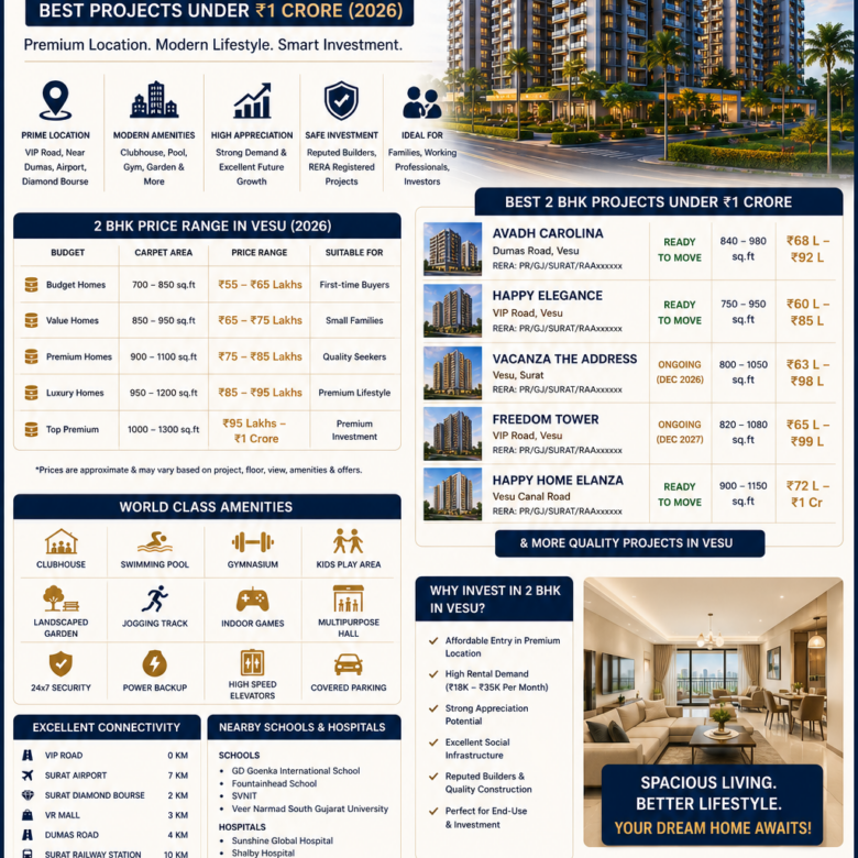 2 BHK Flats in Vesu, Surat Under ₹1 Crore | Best Projects (2026)