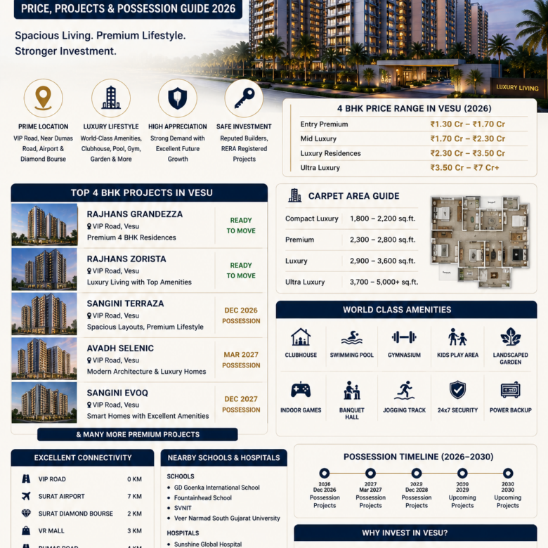 4 BHK Flats in Vesu, Surat: Price, Projects & Possession (2026)
