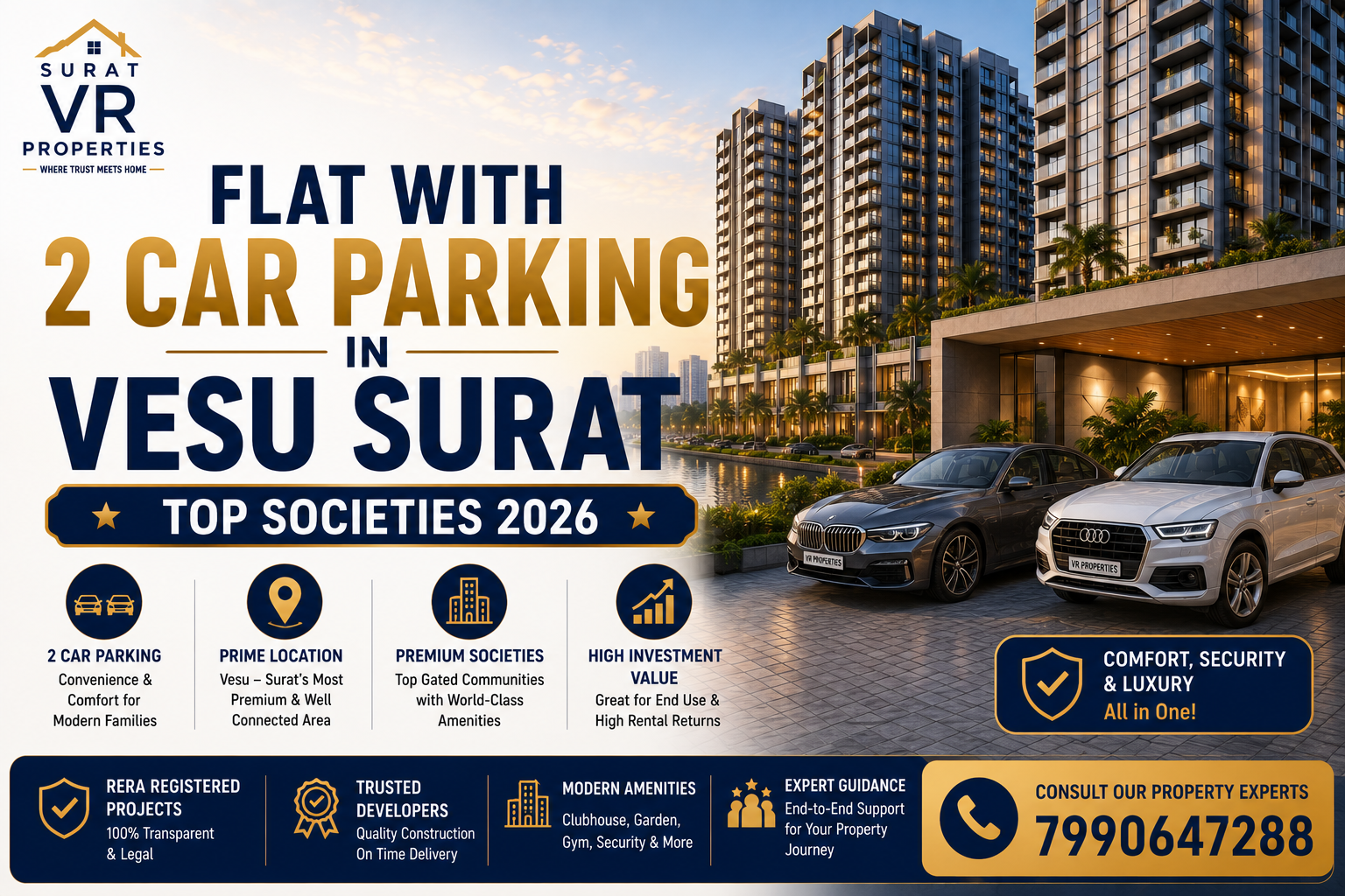 Flat With 2 Car Parking in Vesu Surat Top Societies 2026