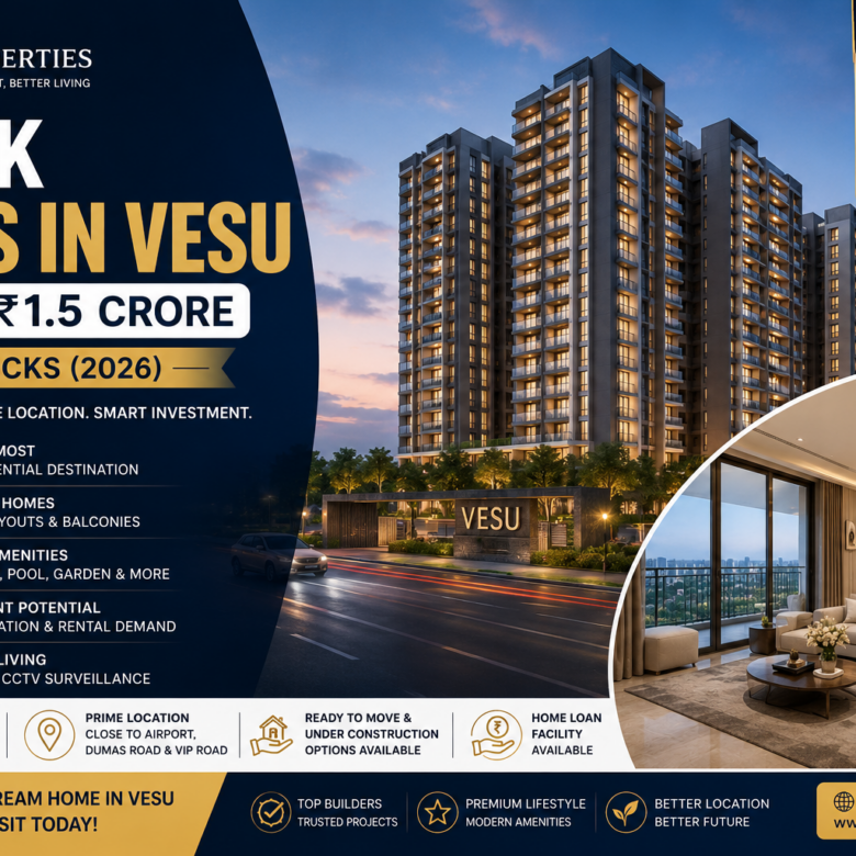 3 BHK Flats in Vesu Under ₹1.5 Crore | Best Picks (2026)