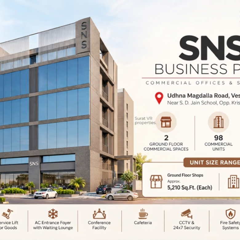 50+ Offices SNS Business Park Vesu Surat |Showrooms on Udhna Magdalla Road